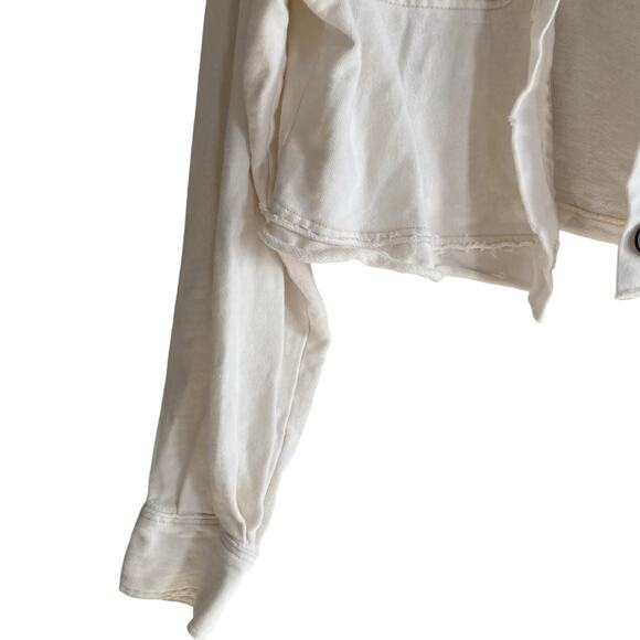 Womens We The Free Saturday White Taupe Cropped Distressed Shacket Size Small - Picture 9 of 16